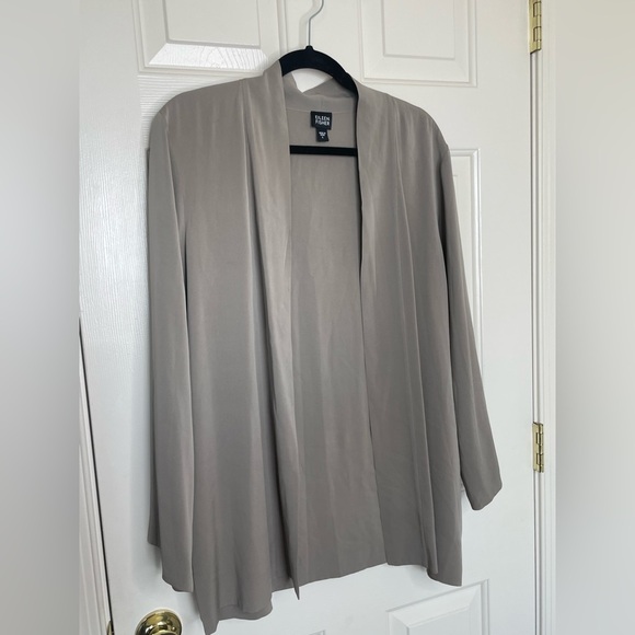 Eileen Fisher Silk Blend Open Front Cardigan Gray Long Sleeve Minimal Luxe | L - Picture 2 of 9
